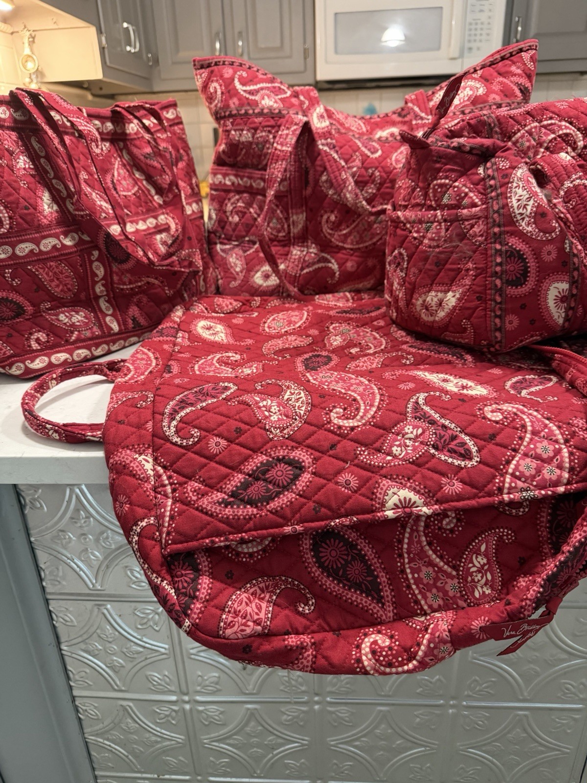 Vera Bradley Large Paisley Duffle & Tote Set Zip Lined Inner Pockets w/ Pouch