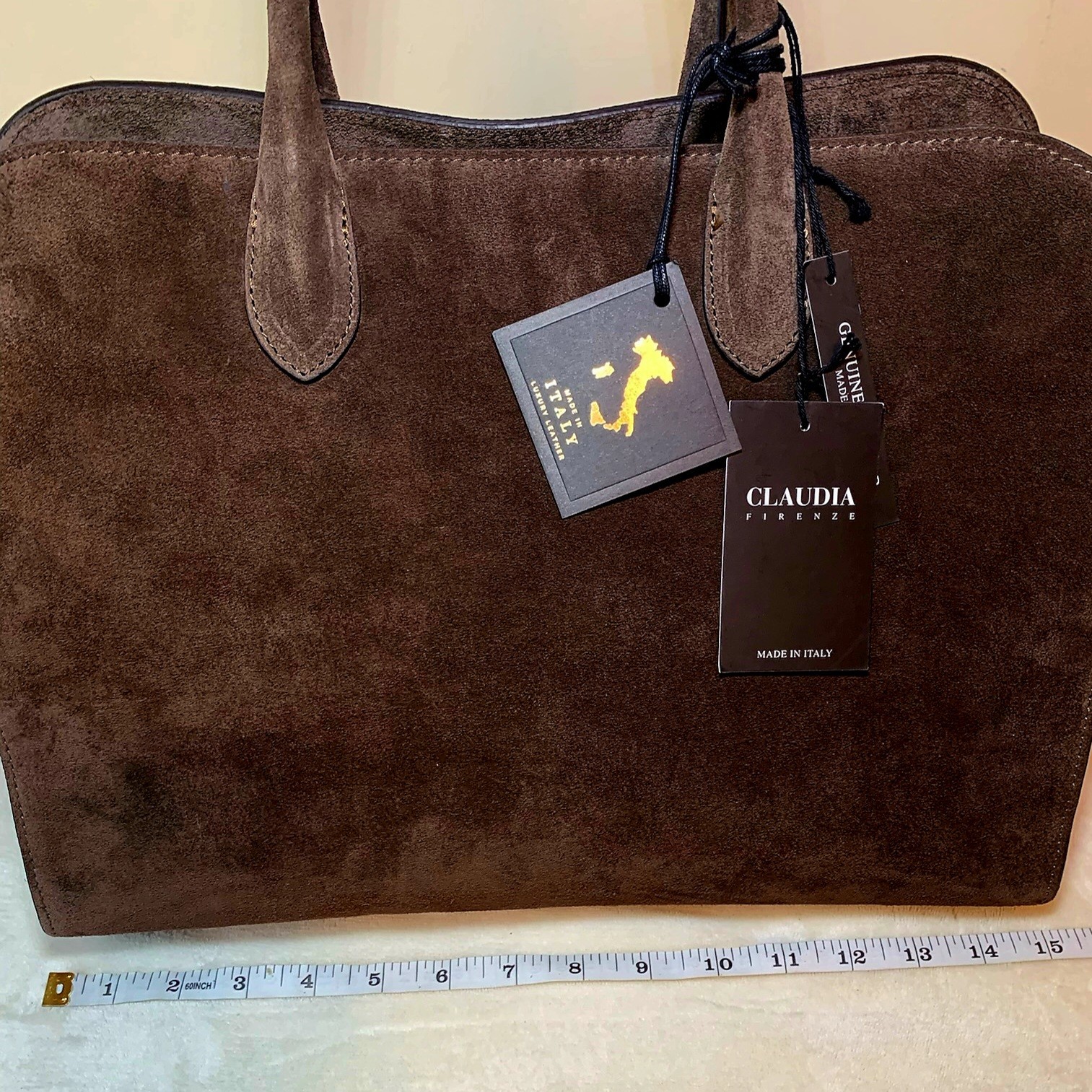Claudia Firenze Dark Chocolate Suede Bag Tote Italy Leather Viral TikTok tj11155
