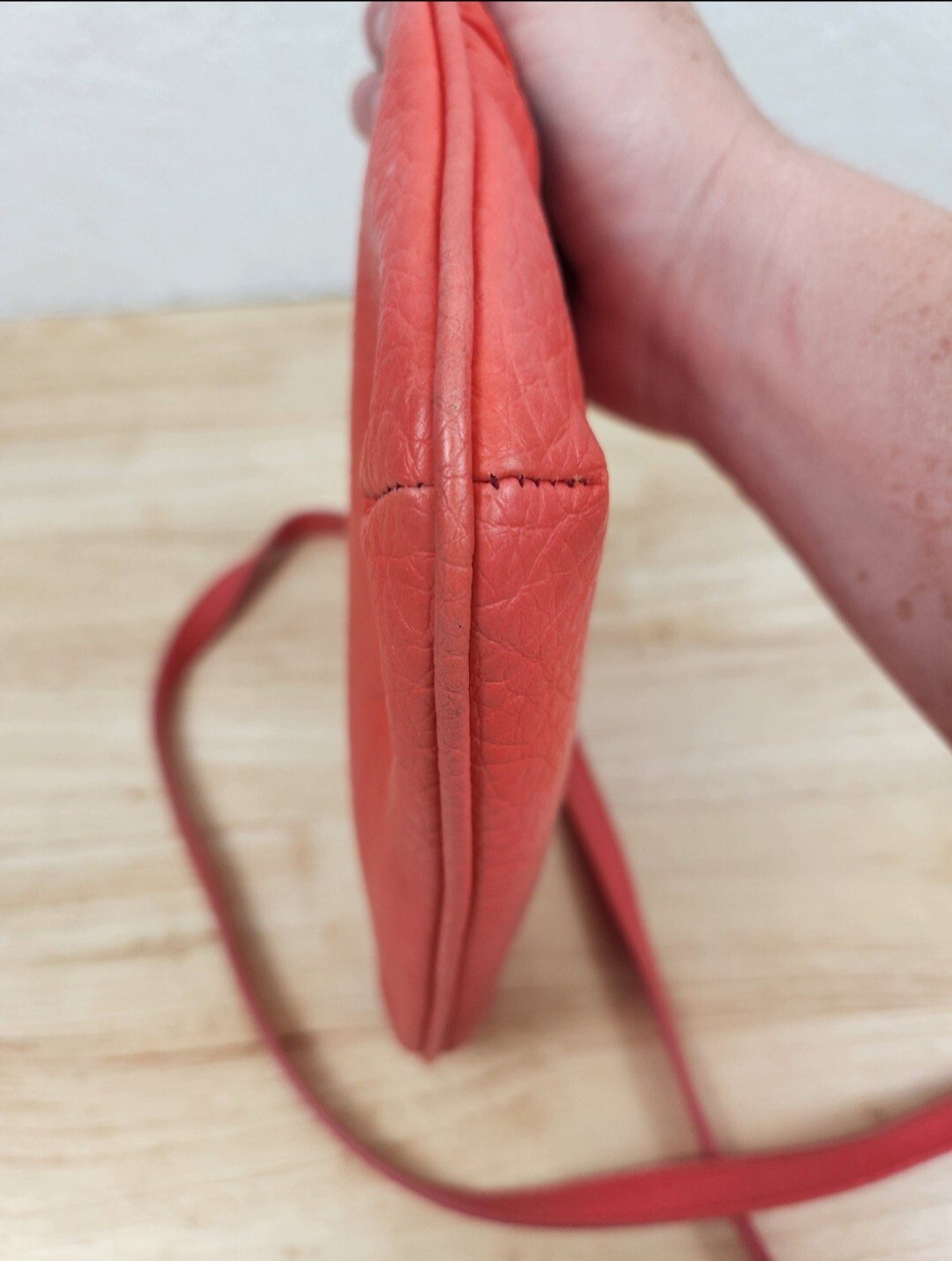 Nine West Handbag Crossbody Coral Red Pebbled Leather Small