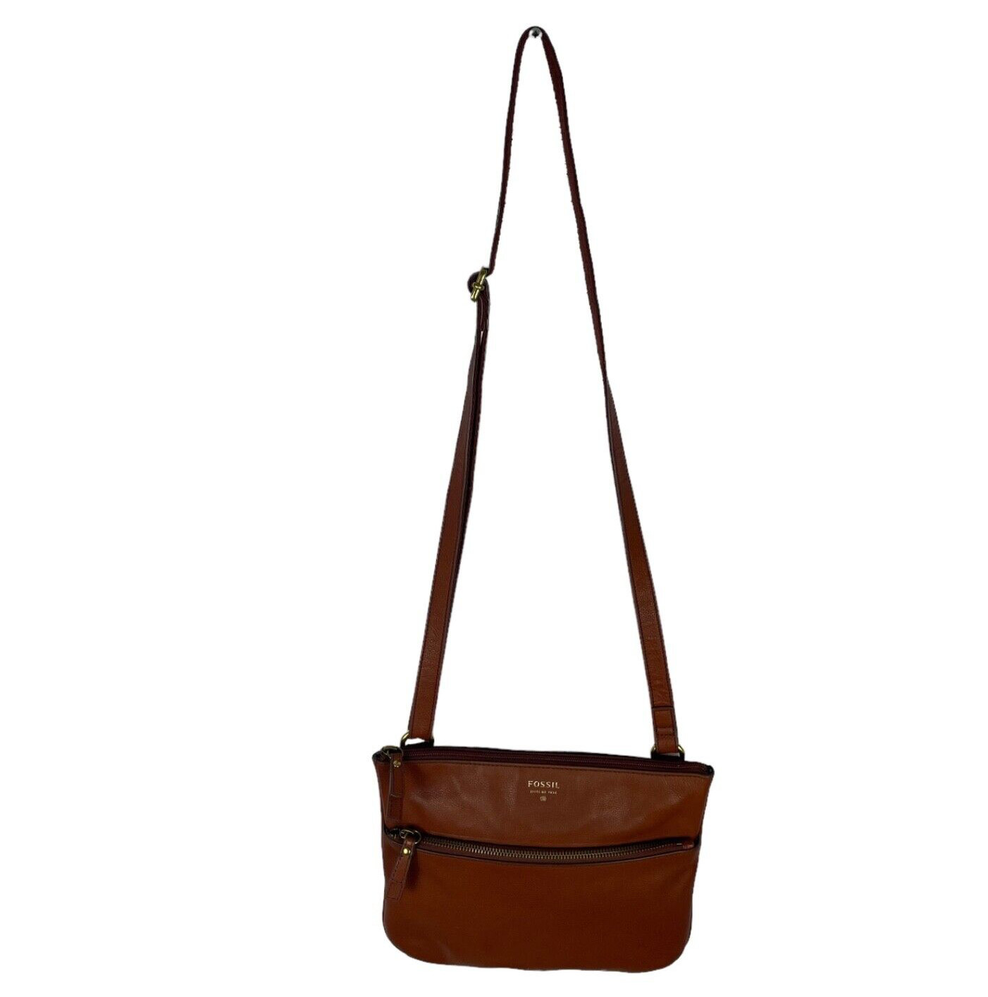 Fossil Chestnut Cowhide Pebbled Genuine Leather Adjustable Crossbody Bag Purse