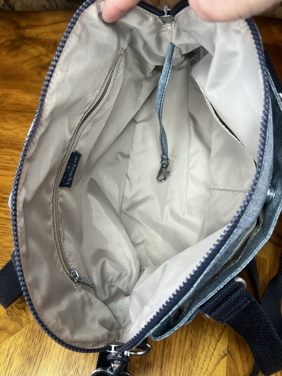 Kipling Felicity Indigo Chambray Double Handle Crossbody Organizer Bag Purse **