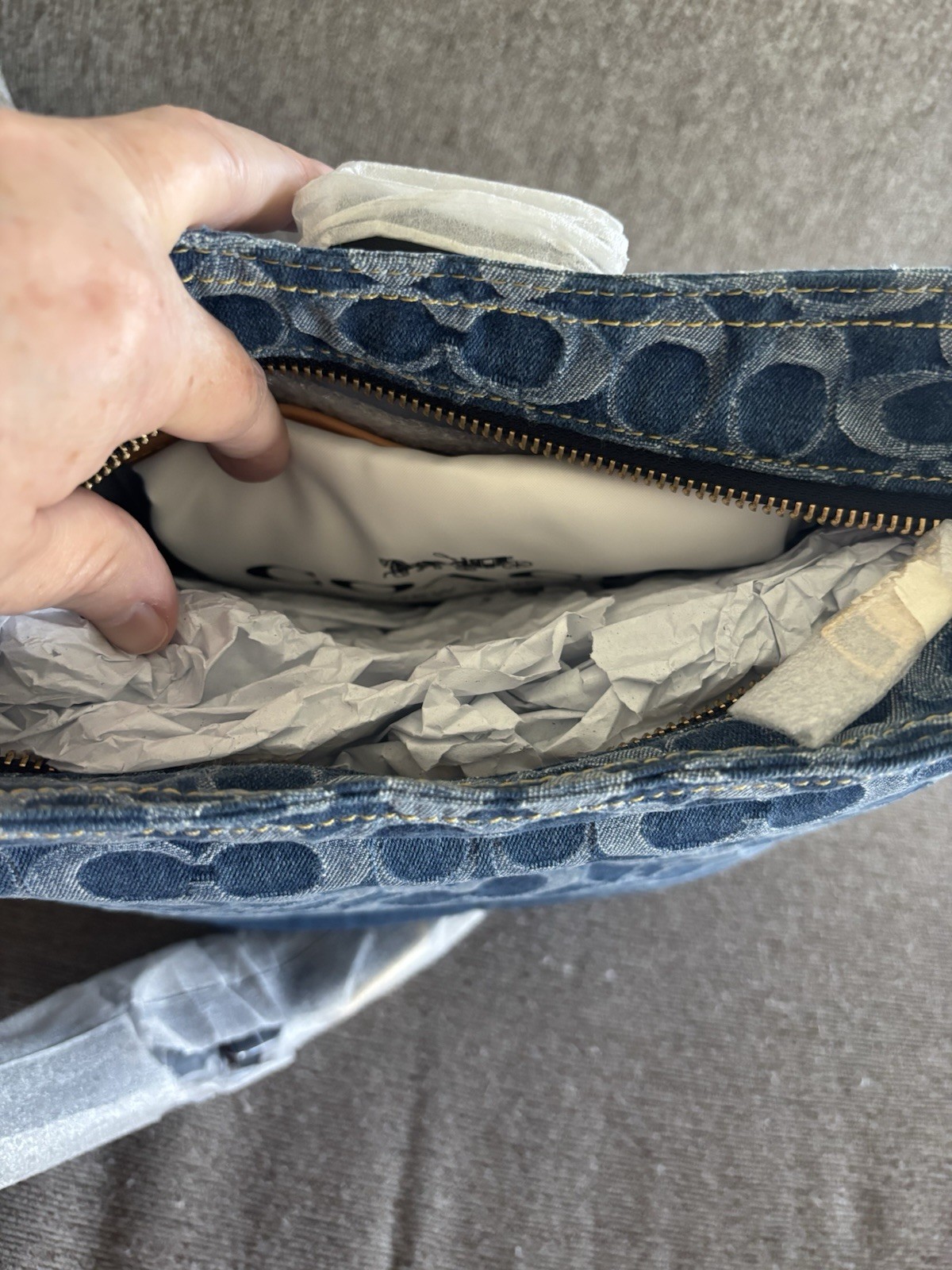 COACH Soft Tabby Tali Bucket Bag Signature Denim NWT In Original Packaging