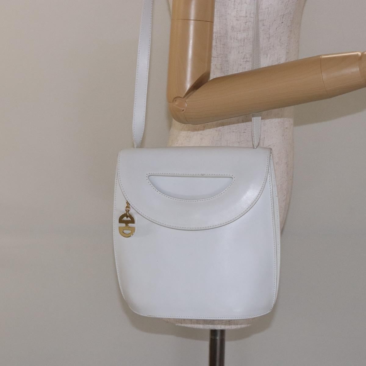 CELINE Shoulder Bag Leather Gold White Auth 138388