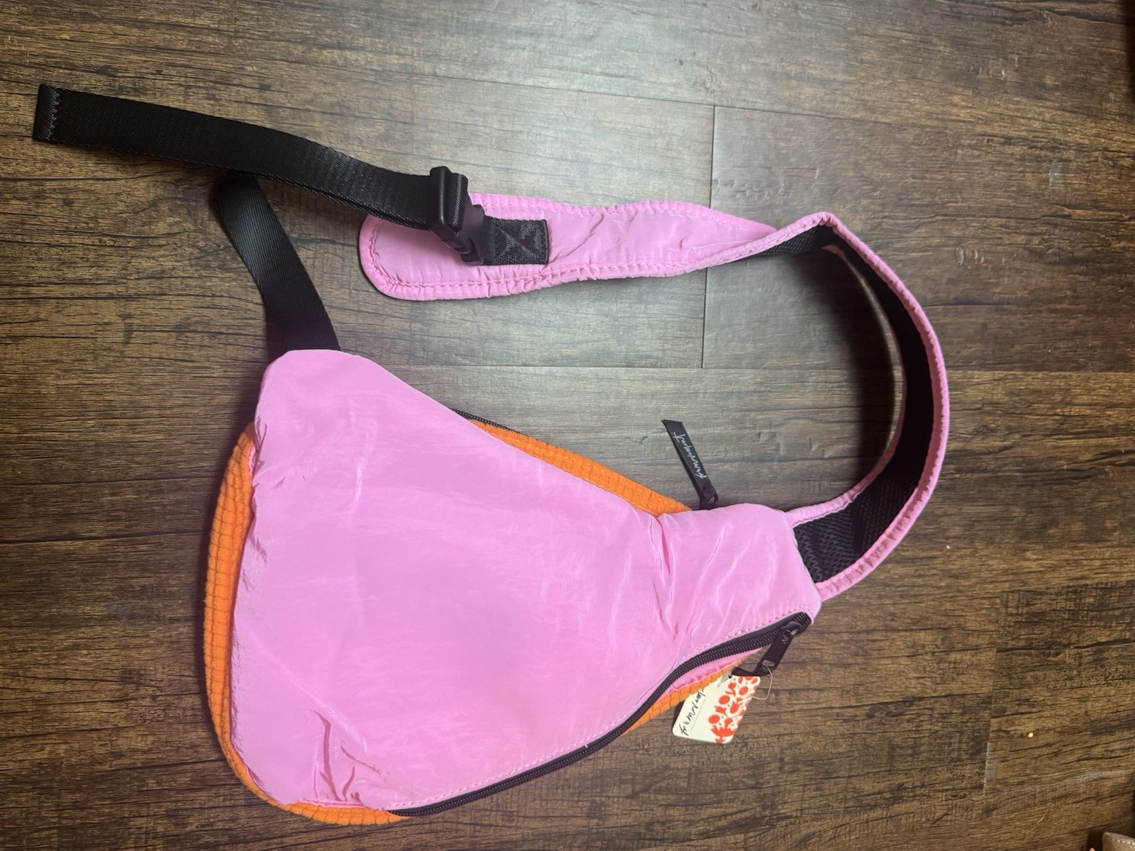 Free People Movement Pink Orange Colorblock Crossbody Sling Bag Zip, Pockets