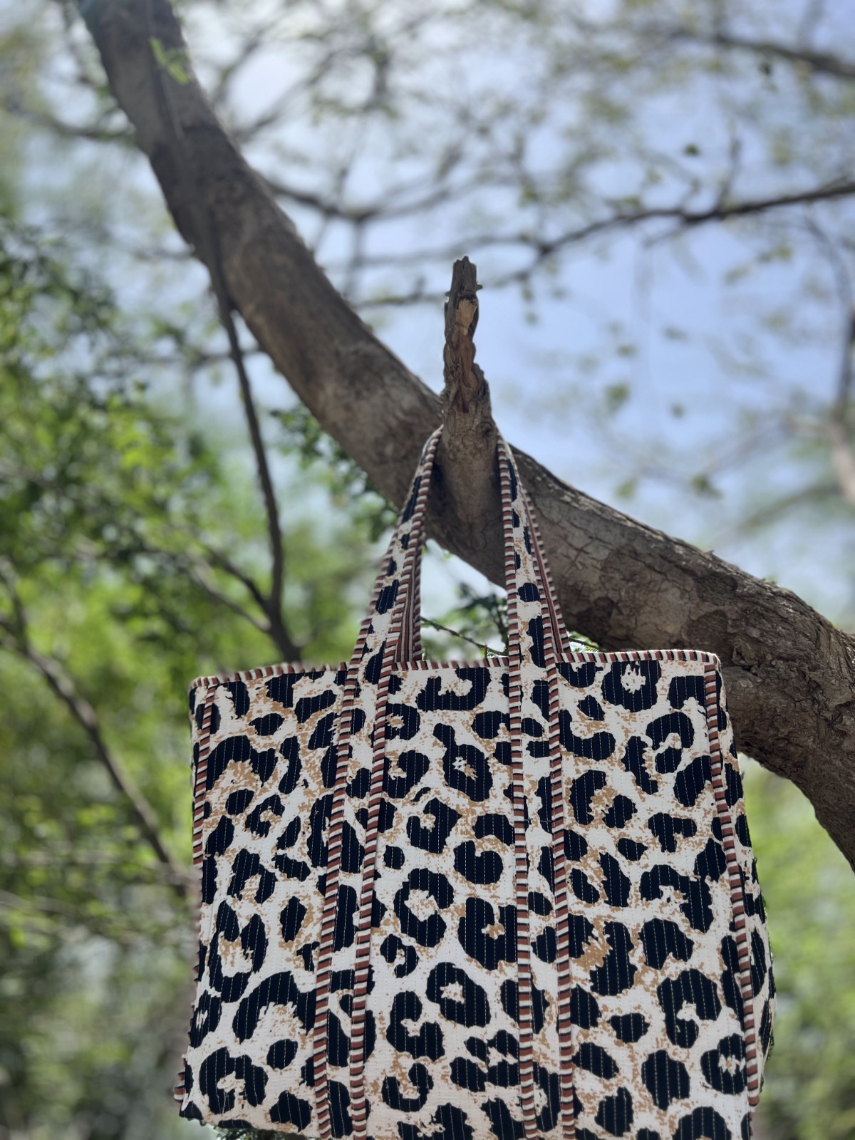 Handmade Quilted Cotton Tote Bag Leopard Print Large Beach Shopper Travel Bag