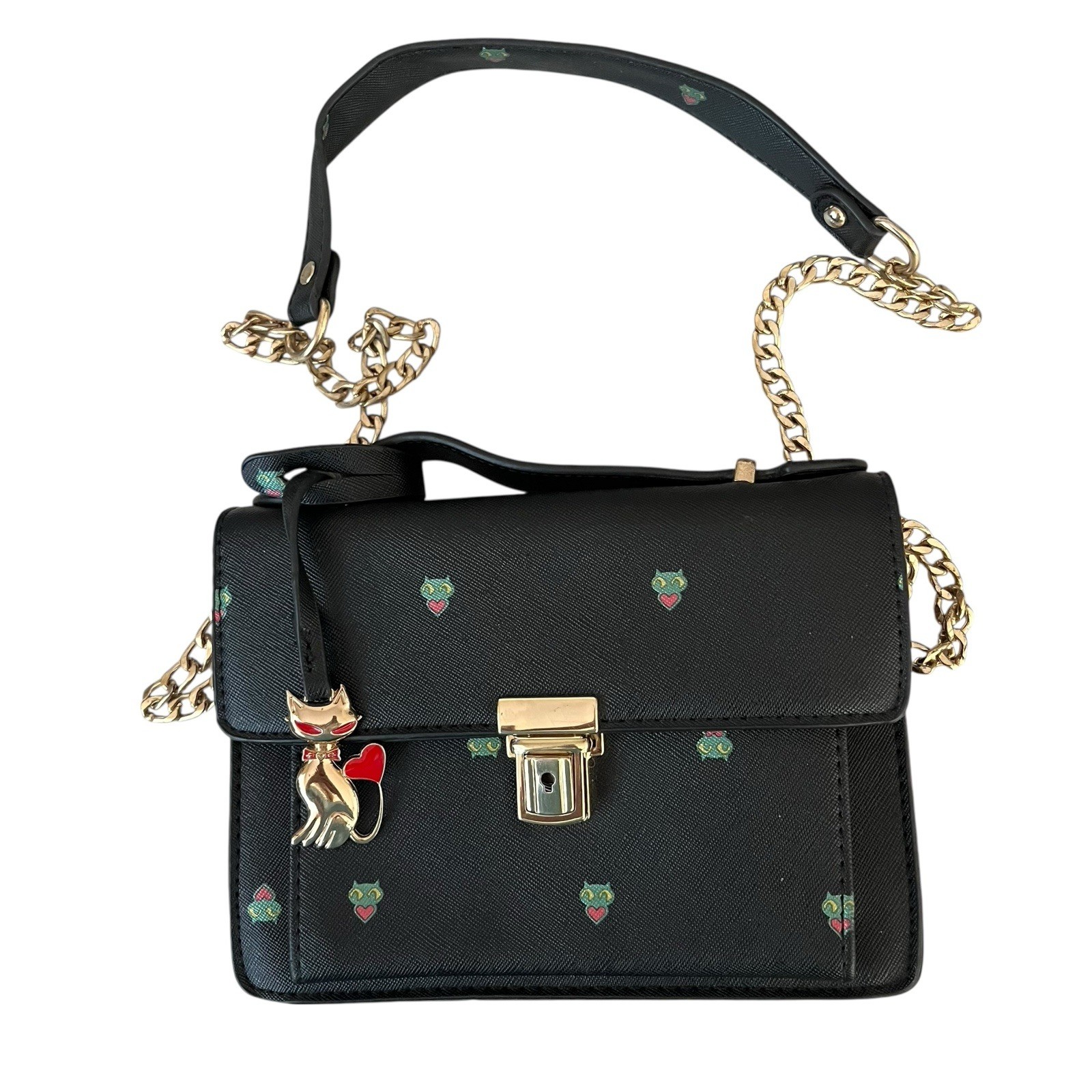 Idea Win Korean Design Shoulder Bag Vegan Gold Tone Cat Key Chain Whimsical