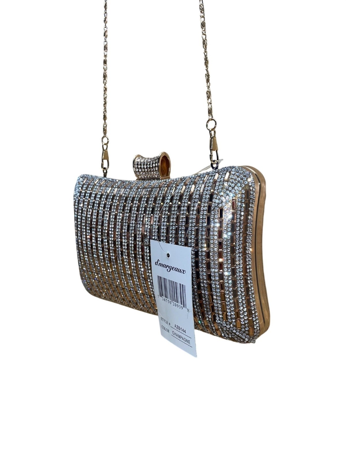 DMargeaux Women’s Champagne Rhinestone With Chain Strap Evening Chic Box Clutch