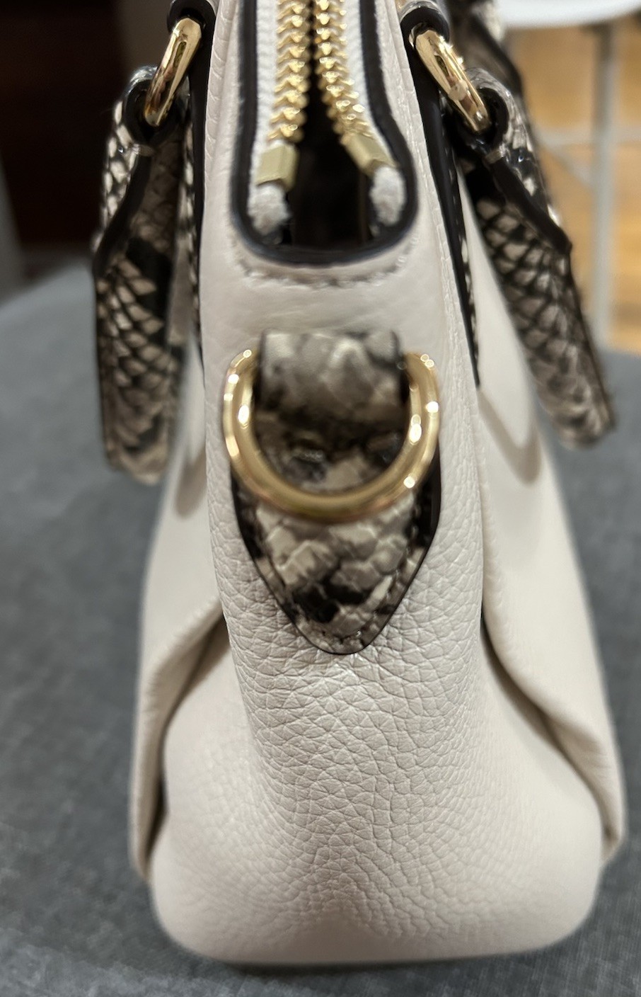 Michael Kors White Satchel Snake Print Accents Shoulder Strap Not Included