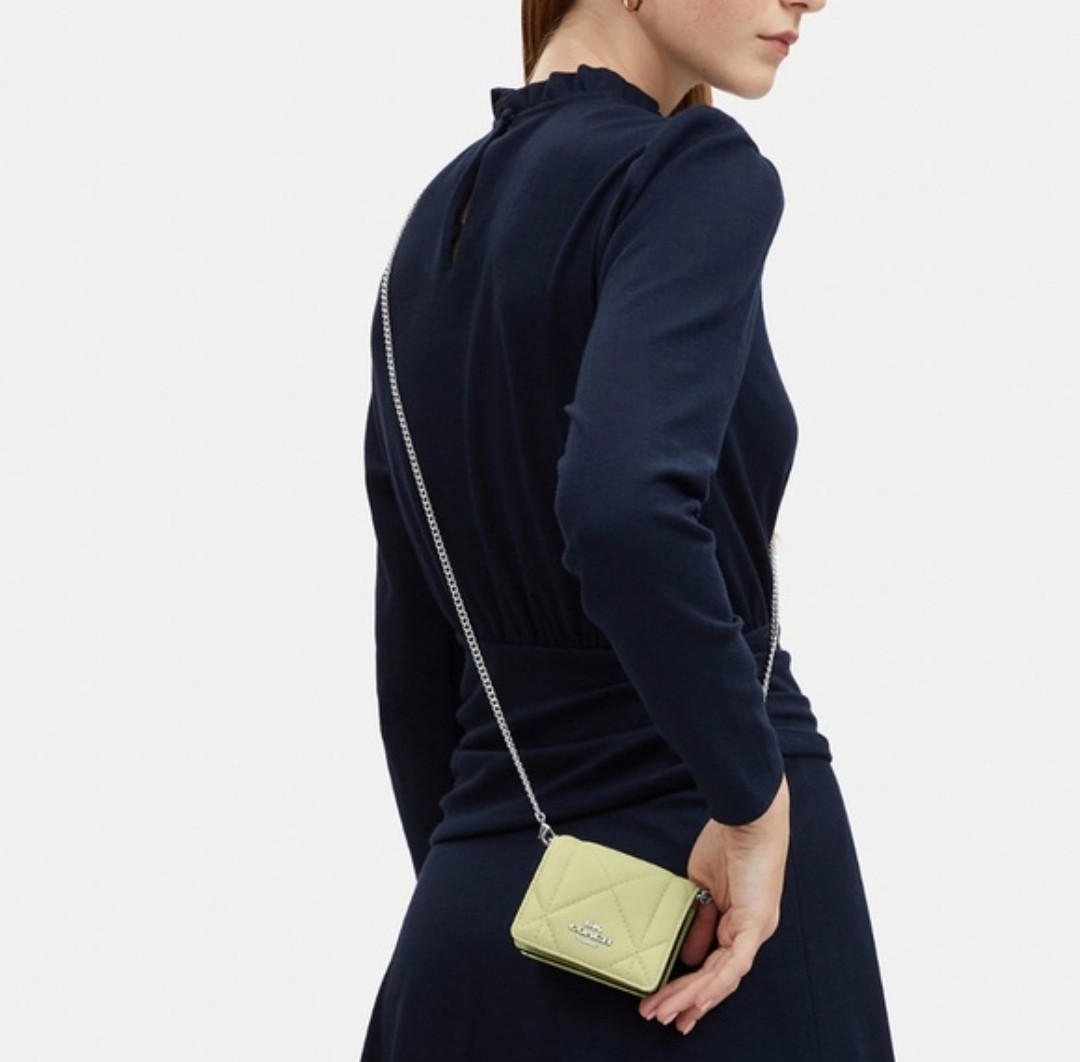 Coach Mini Wallet on a Chain – Style CJ528 Pale Lime with Silver Hardware