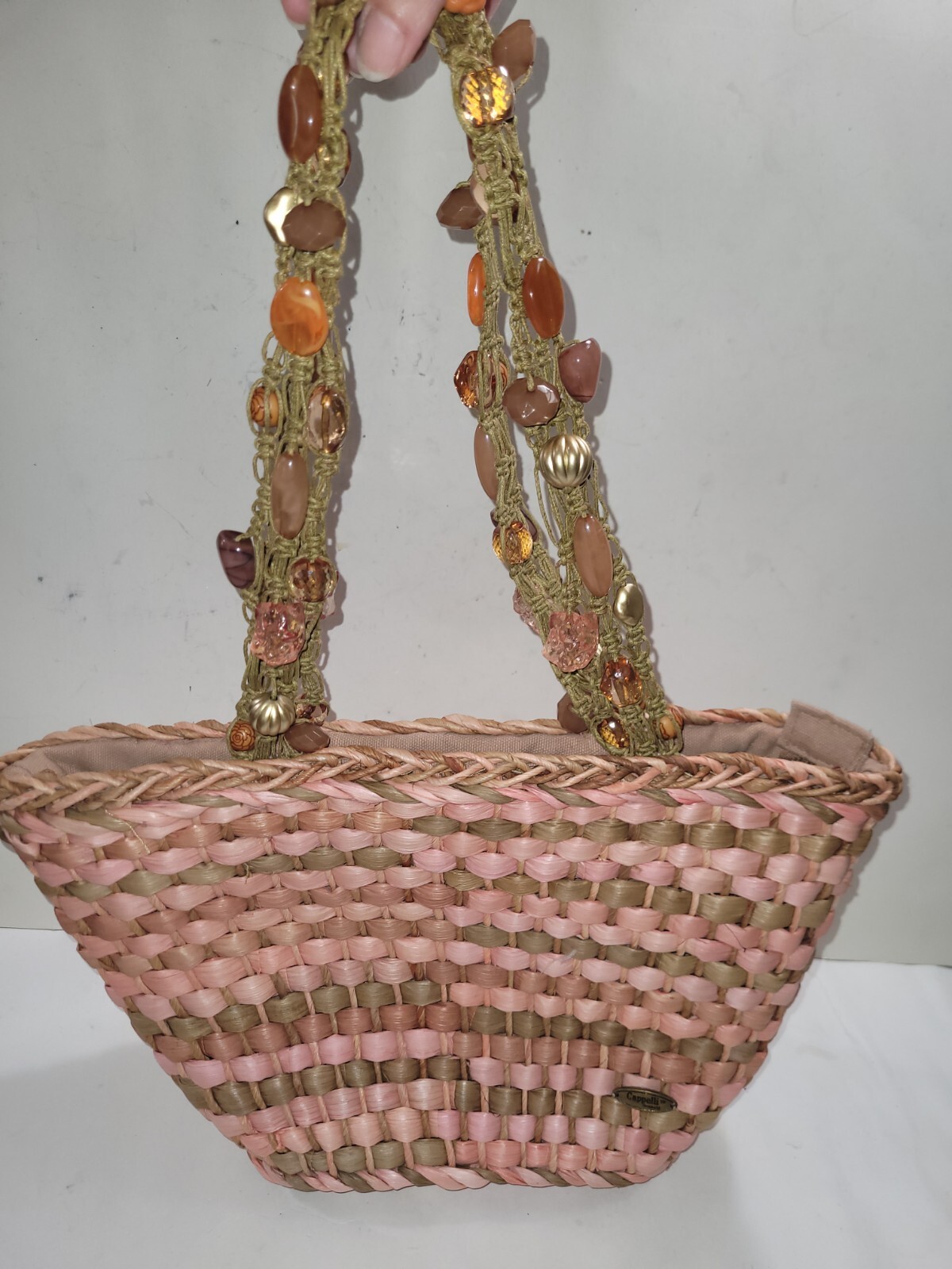 Cappelli Straworld Woven Straw Hand/Shoulder Bag with Beaded Double Handles