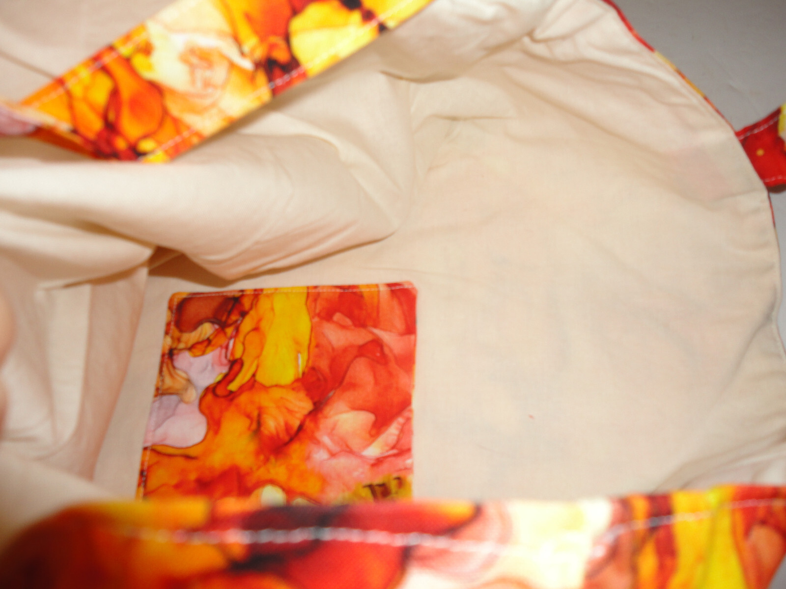 Fabric Tote Bag~ Orange Batik Style Print ~16 1/2 x 12 inches~ Handmade