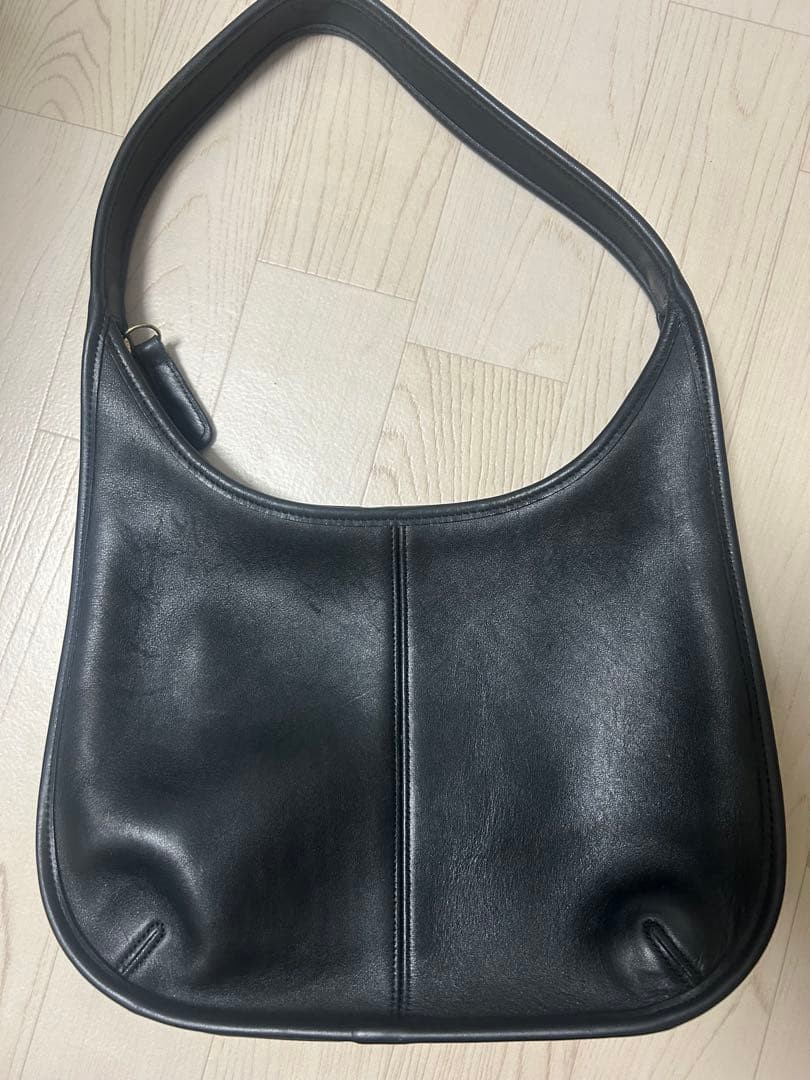 COACH 9025 Vintage Shoulder Hand Bag Ziplock Leather Black Gold Hardware Japan