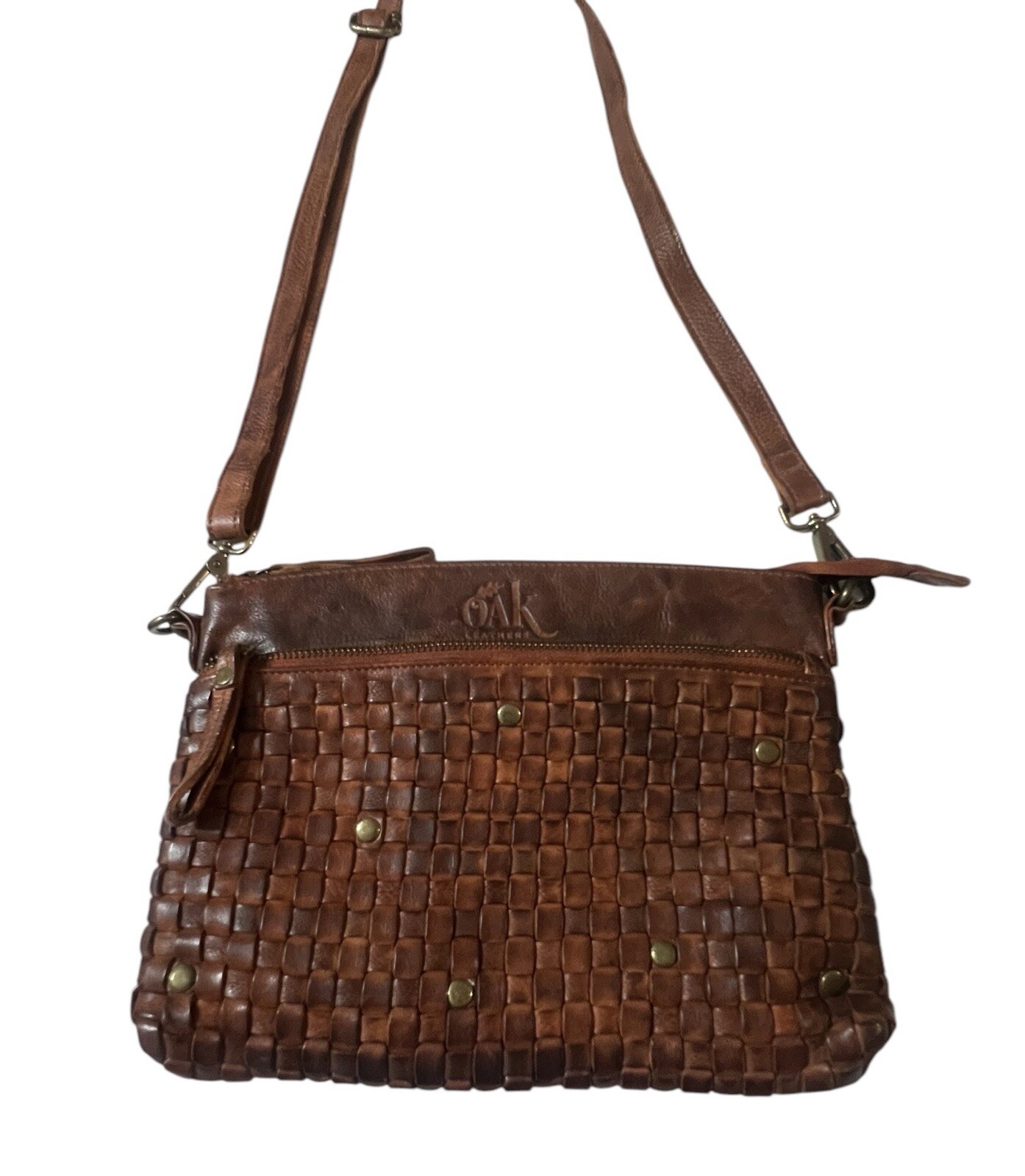 Oak Leathers Brown woven Crossbody Bag