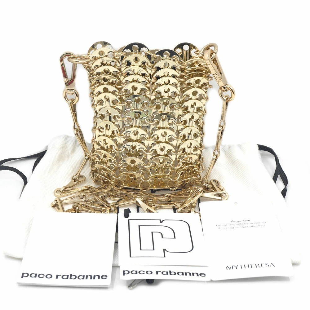 PACO RABANNE Gold Crossbody Shoulder Bag USED from Japan