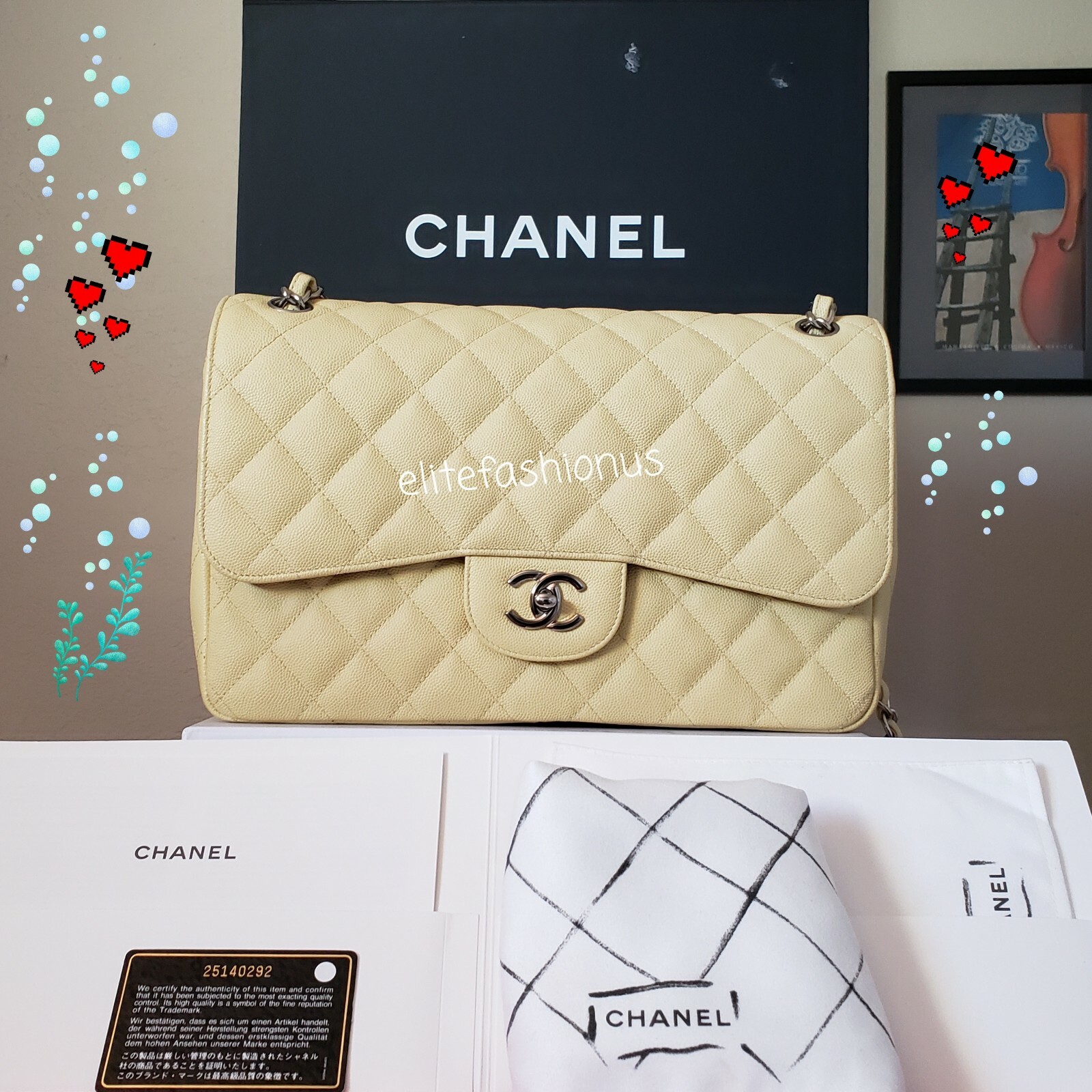 $12,600 CHANEL Classic yellow Caviar silver hardware Jumbo double Flap Bag