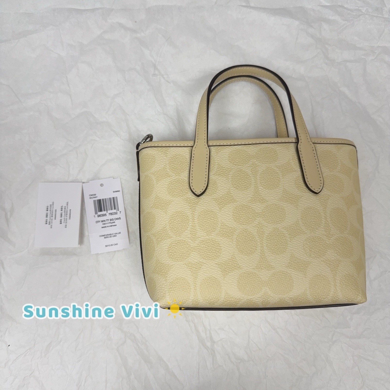 NWT Coach City Mini Tote Bag In Signature Canvas CW032 Silver/Hay