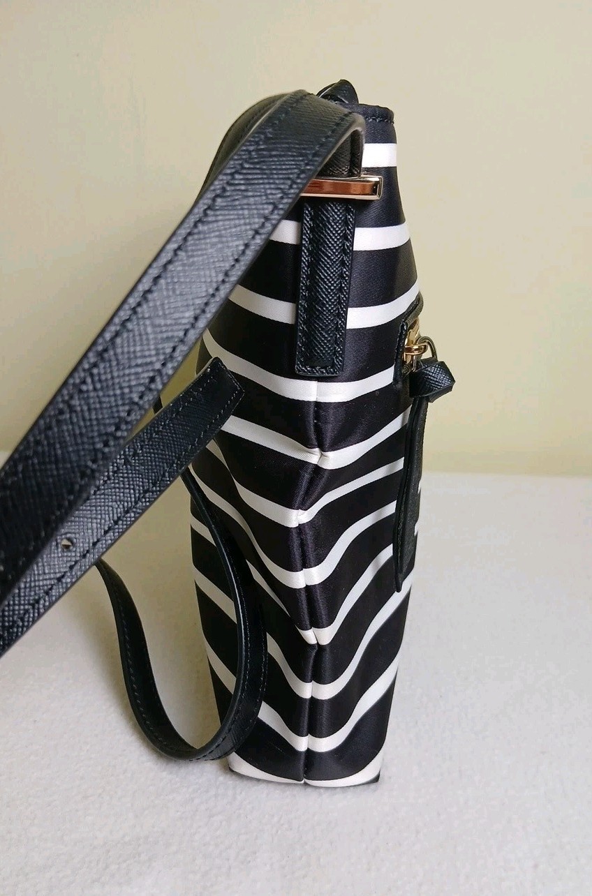 Kate Spade New York Wilson Road Striped Crossbody Purse Bag Black White