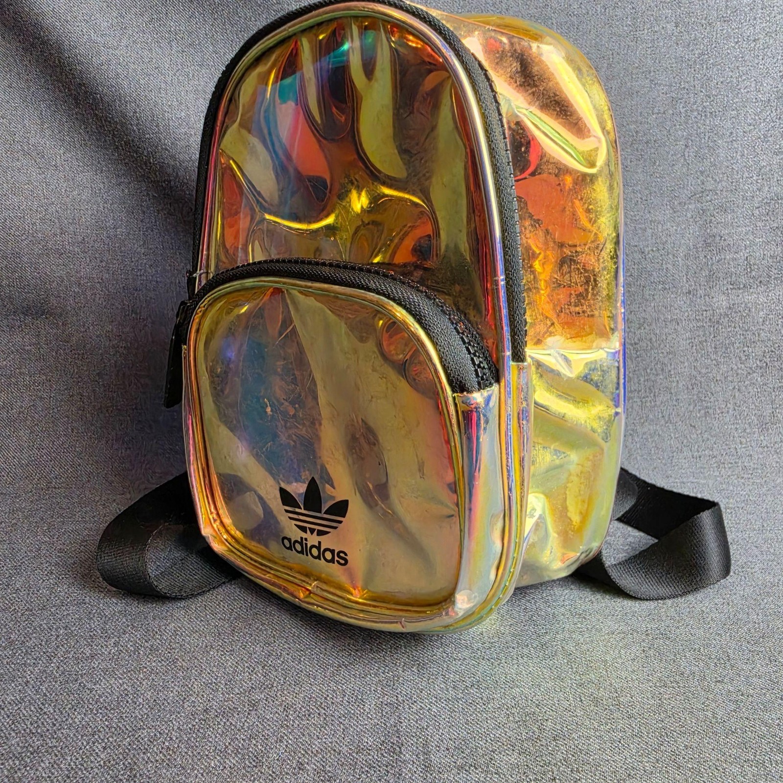 Adidas Originals Backpack Unisex Mini Gold Holographic PVC Casual Bag Small