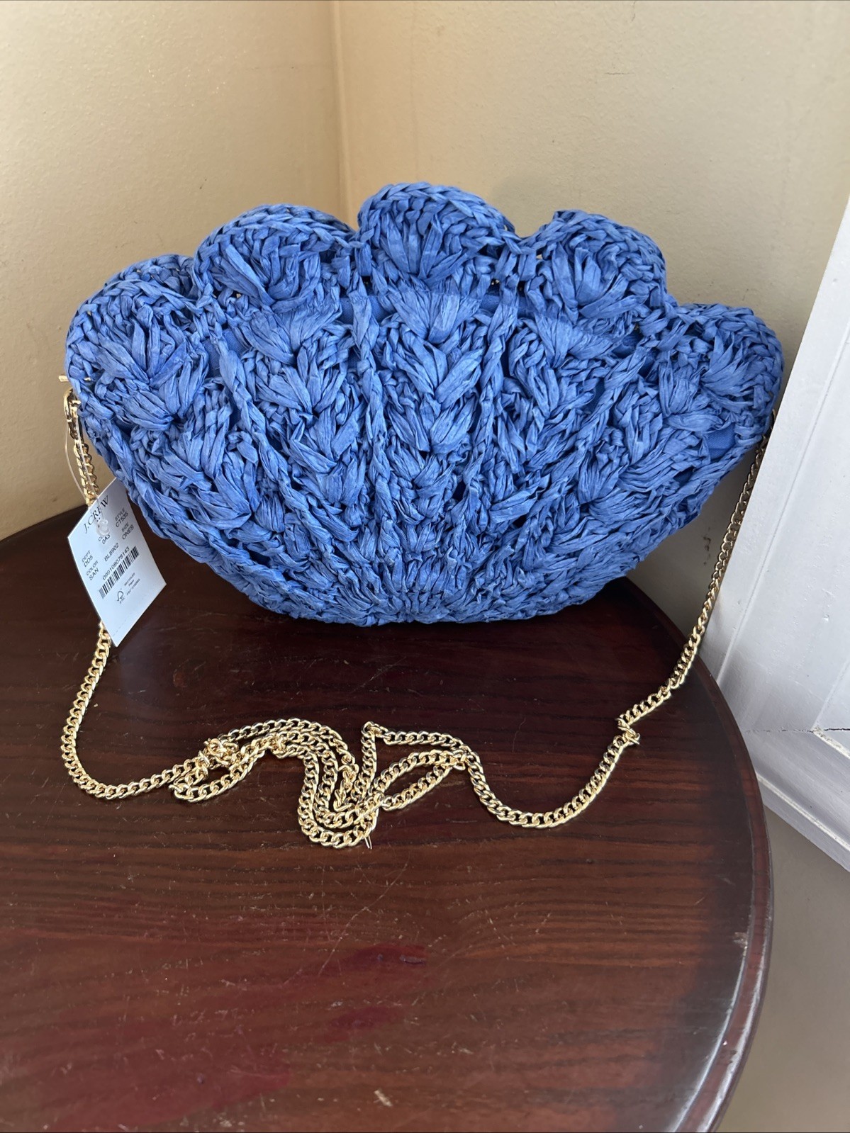 J.Crew Woven Shell Straw Clutch Crossbody Bag Blue NWT