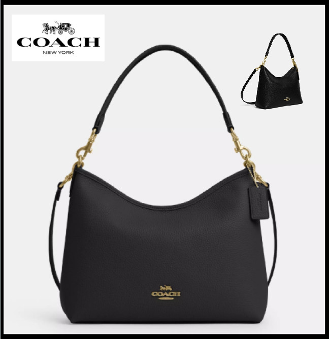 COACH CR148 Laurel Shoulder Bag Soft Pebble Leather Black Outlet New