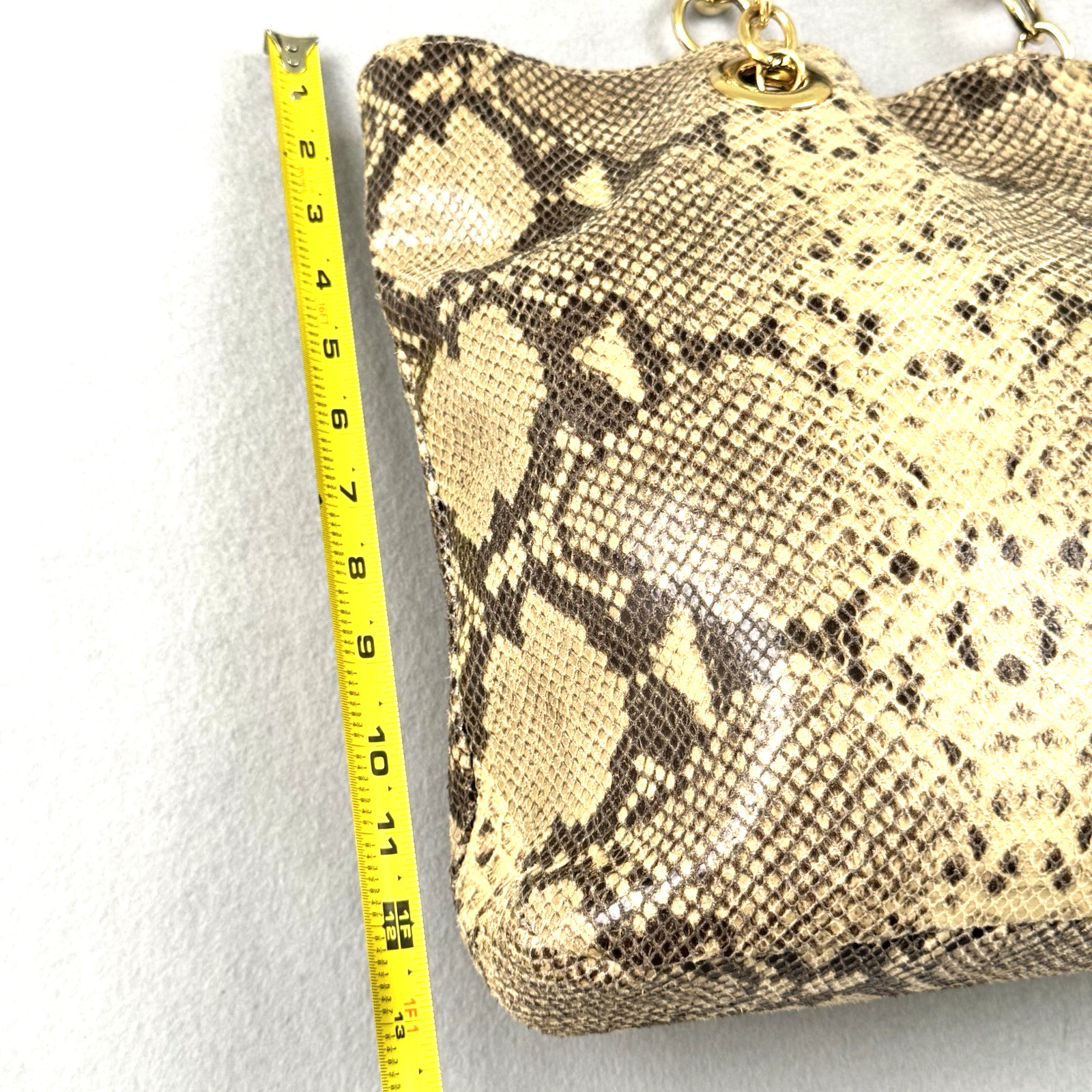 Cynthia Rowley Large Snake Print Leather Tote Handbag Gold Tone Dust Bag