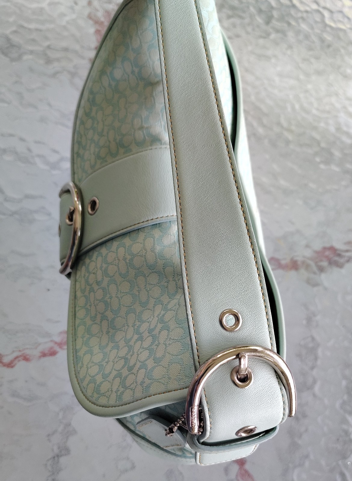 Coach MEDIUM Vintage F06808 Soho Robin Egg Blue Signature C & Leather Bag