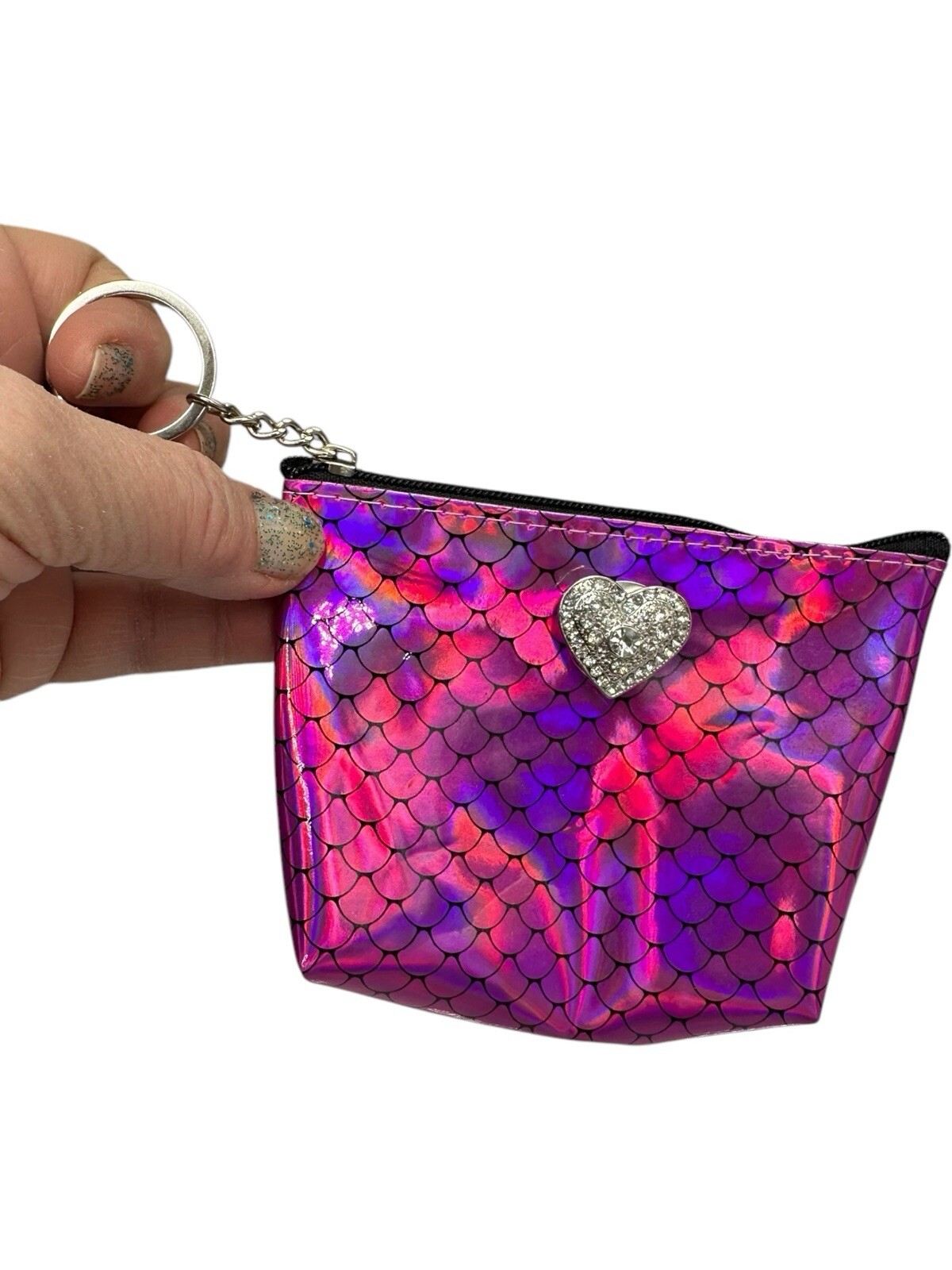 Mermaid Coin Purse Credit Card Holder Hot Pink Sparkling Heart 18mm Ginger Snap