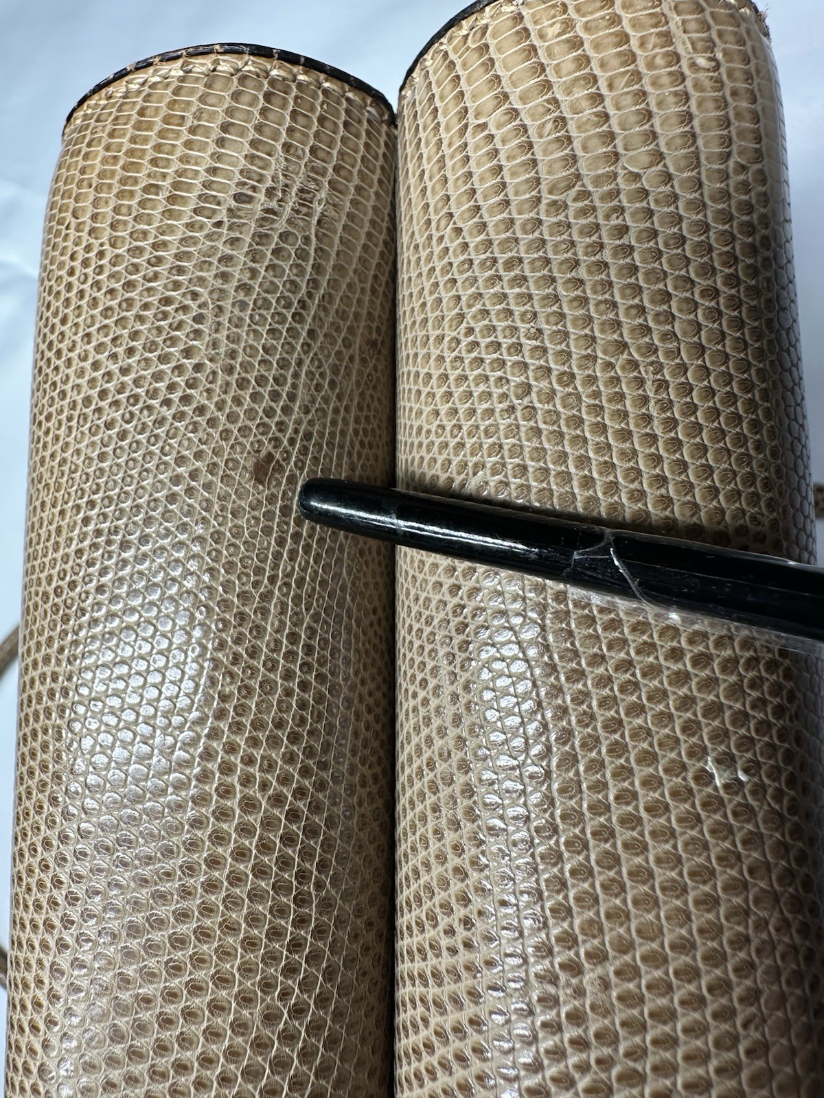 Vantage Judith Leiber Beige Lizard Skin Double Handle Bag Purse