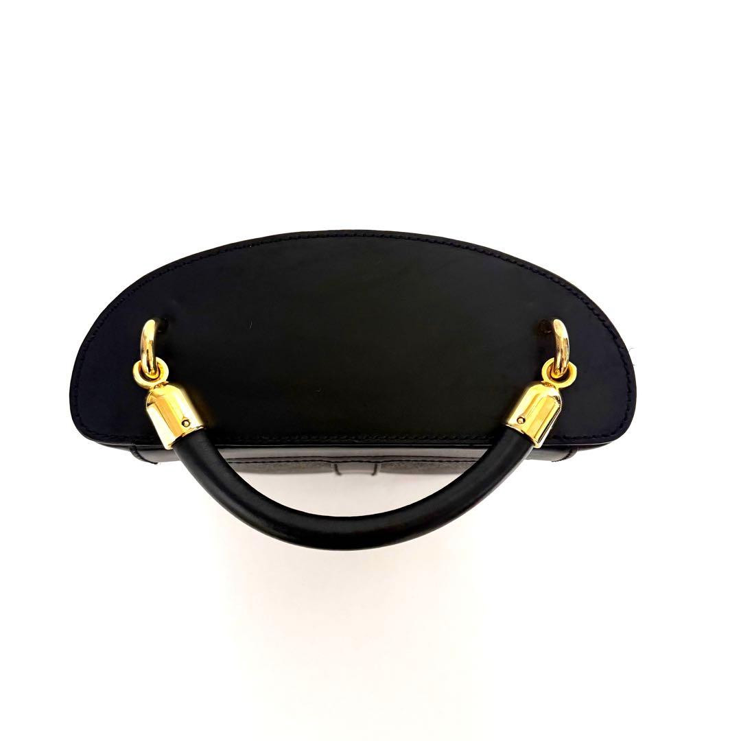 CELINE Macadam Triomphe Vanity Bag Black Brown PVC Leather Handbag MC96
