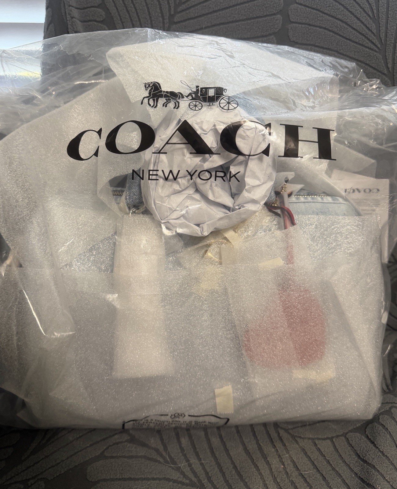 NWT Coach CDY75 Rowan Large Satchel Bag In Loved Denim With Charms Light Indigo