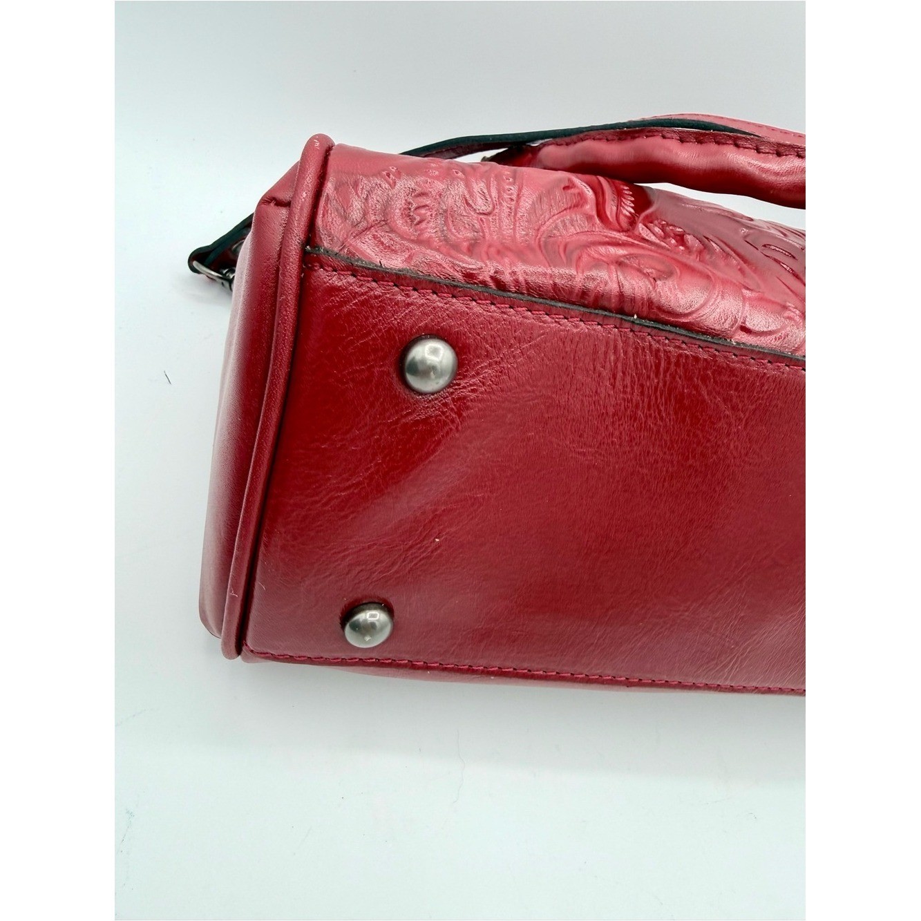 Patricia Nash Tooled Leather Cranberry Satchel Crossbody