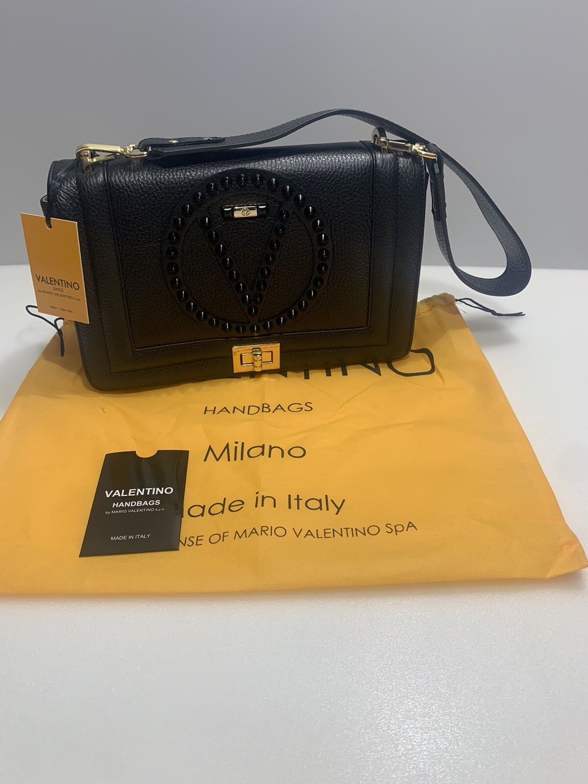 Valentino by Mario Valentino Alice Rock Shoulder Bag Leather Black $1095.00