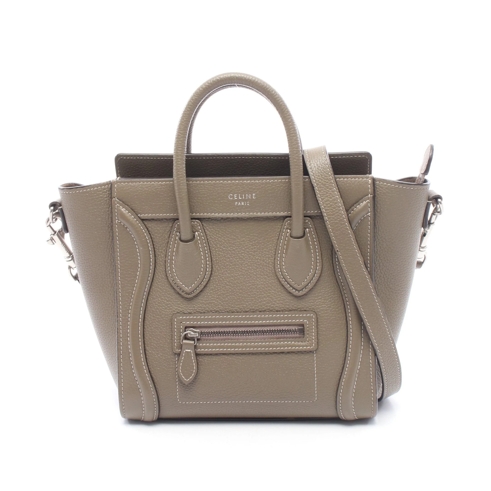 Celine 2WAY Shoulder Bag Gray Leather #RCB8541