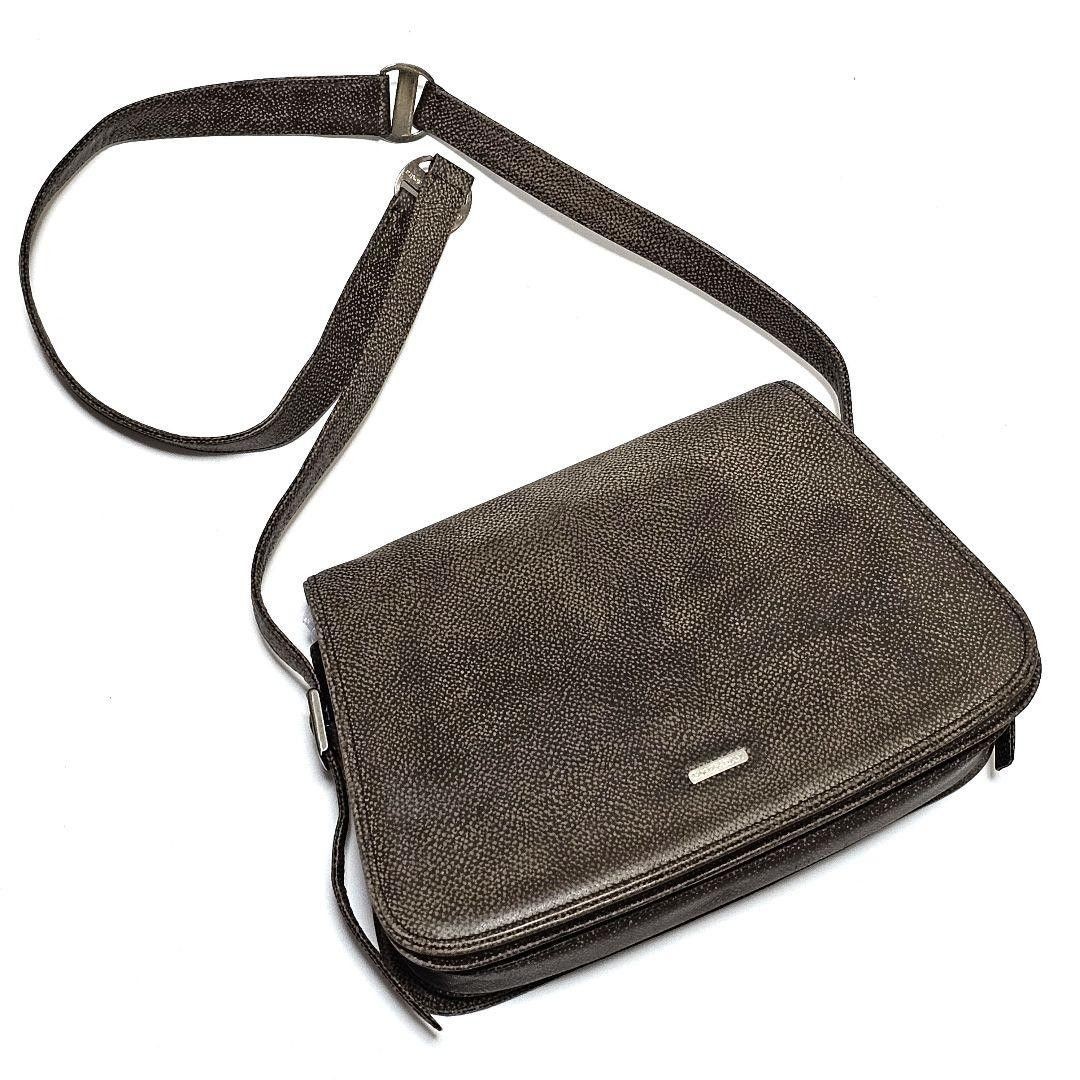 Giorgio Armani x Valextra Shoulder Crossbody Bag Leather Greige USED Good Cond