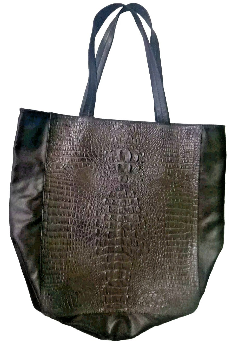 Jana Feifer Brown Croc Embossed Leather & PVC Large Shopper Tote