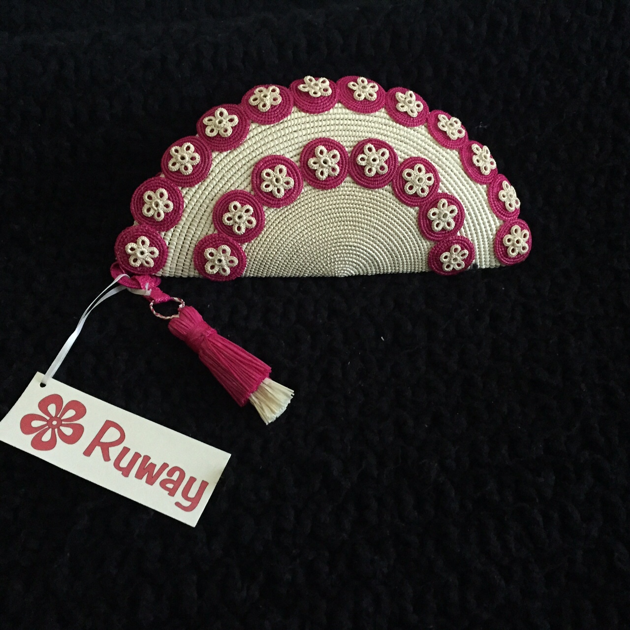 NWT Handmade Organic Straw Palm Pink Rose Fan Clutch Bag – Cruise Wear