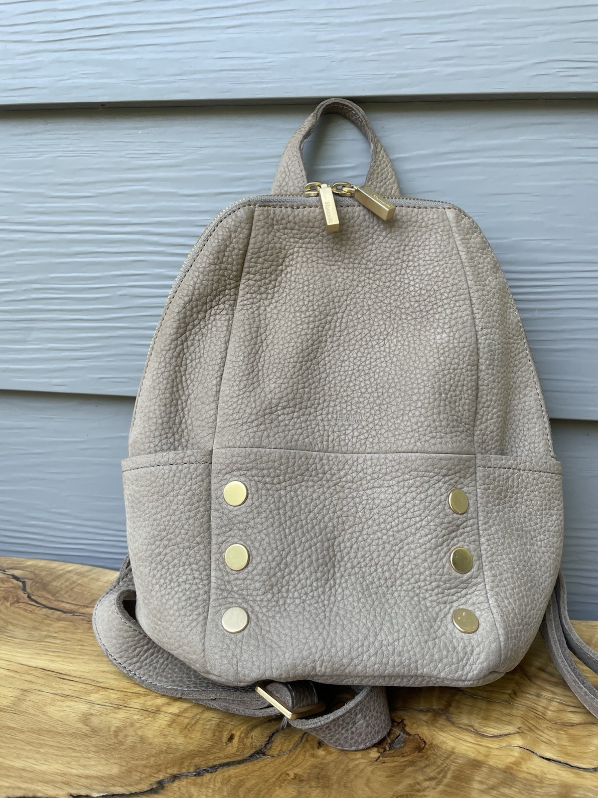 Hammitt Pebble Leather Mini Backpack Taupe With Pink Interior