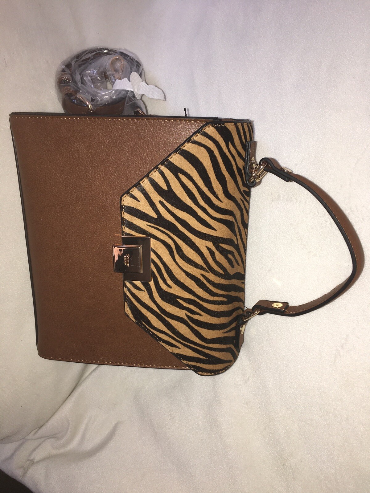 Dune London Animal Print Satchel W Calf Hair Trim Handbag Purse new