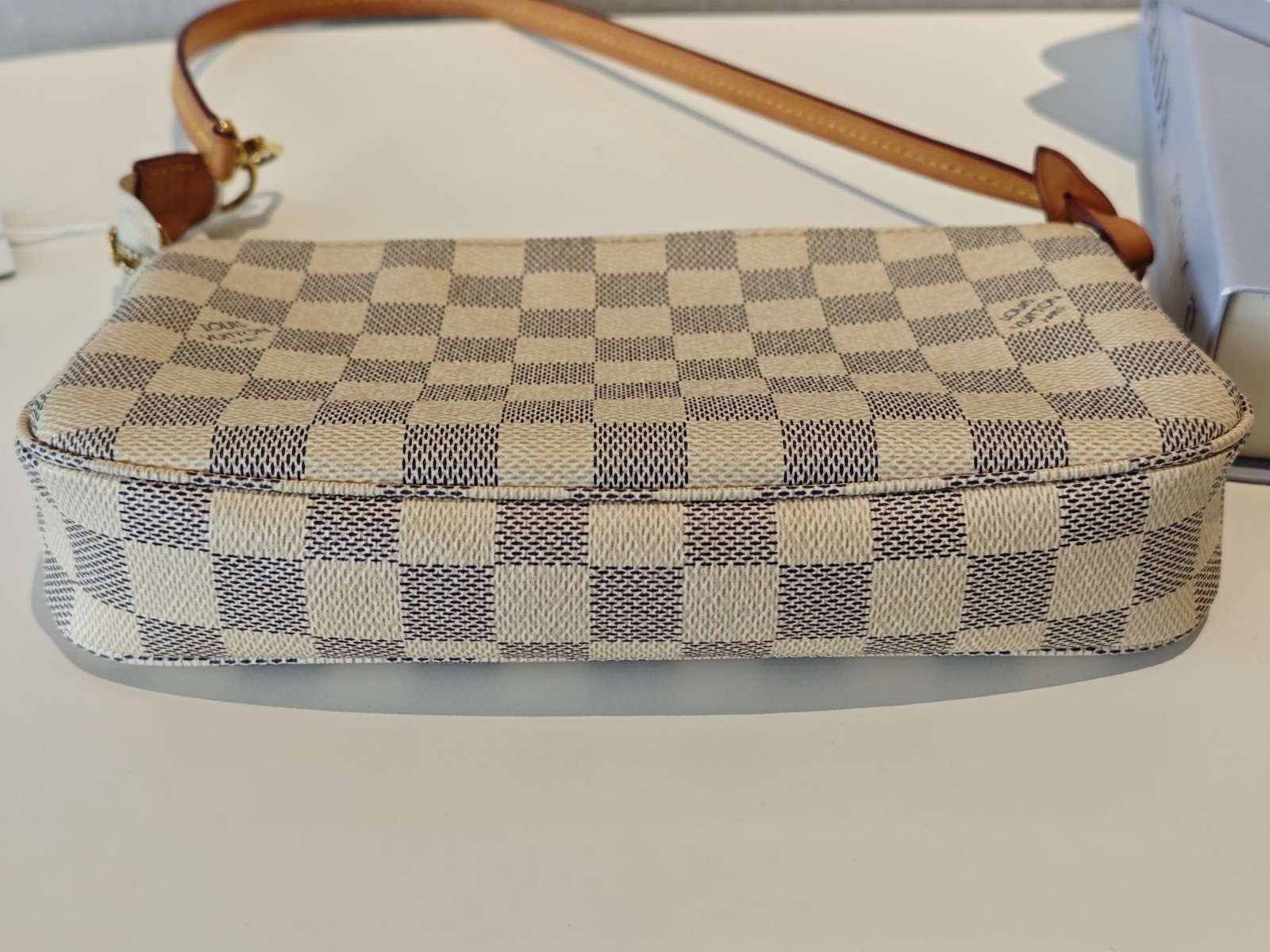 LV Louis Vuitton Pochette Accessories Mahjong Tote Coated Canvas White 23.5×13.5