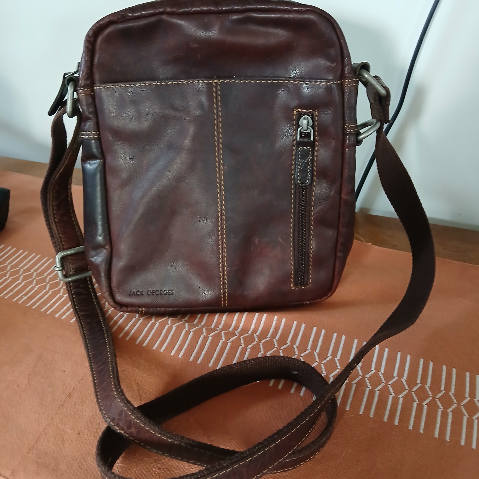 Jack Georges Voyager Crossbody Bag with Zippered Front Pocket Black Leather.