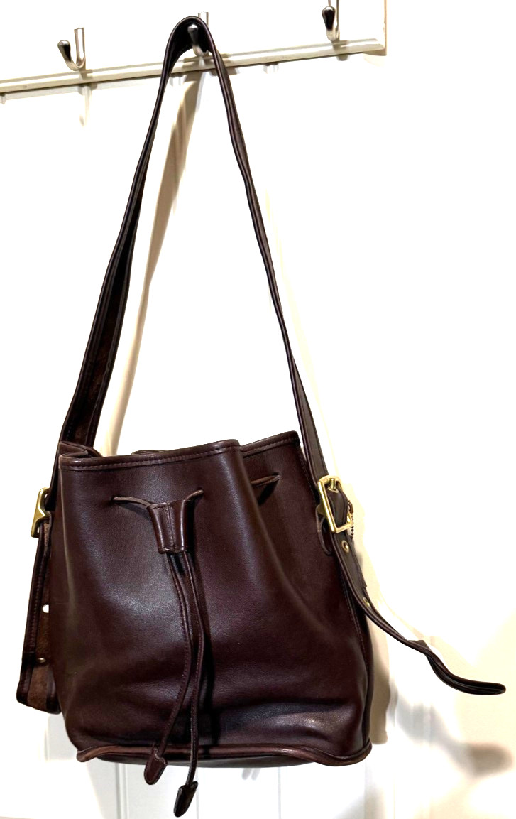 Vintage Coach Lulas Legacy Mahogany Brown Leather Bucket Bag Drawstring USA 9952