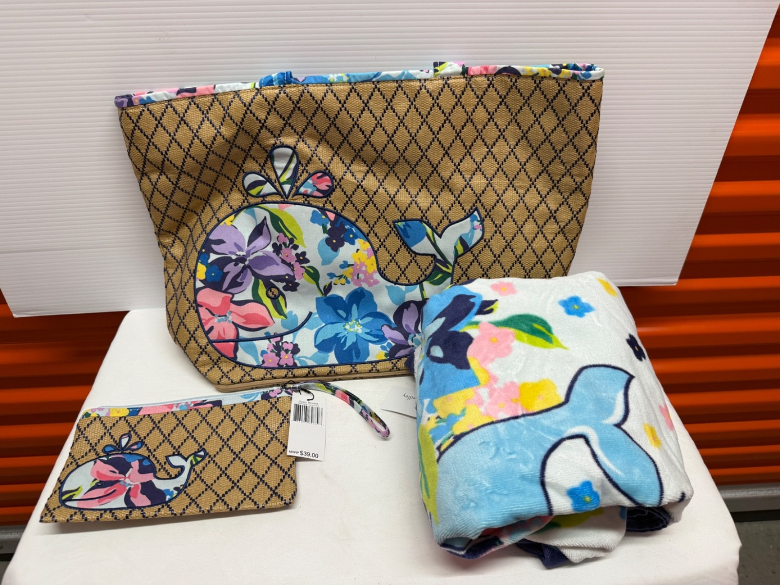 VERA BRADLEY MARION WHALE TOTE, BEACH TOWEL & wristlet BEACH BAG SET NWTS!