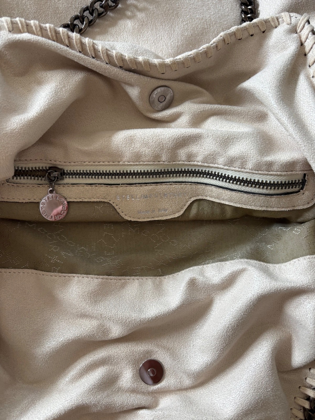 Stella McCartney Large Falabella Ivory Faux Leather Tote/Handbag With Chain Link