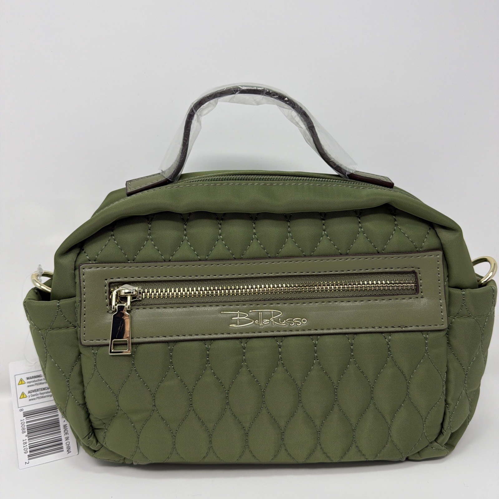 Bella Russo Green Quilted Crossbody Satchel Handbag Top Handle Purse New