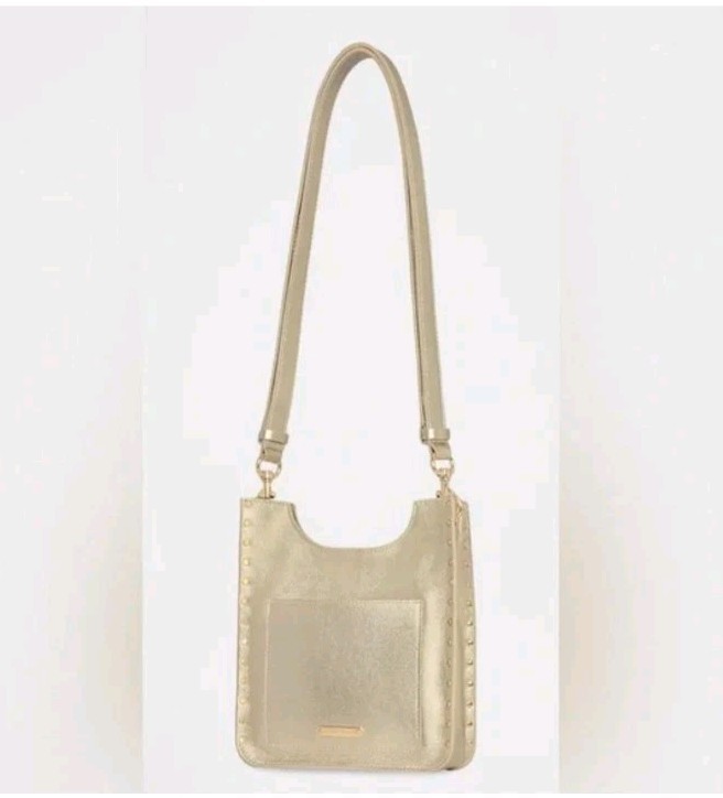 Rebecca Minkoff Darren Mini Pebbled Leather Crossbody Feed Bag GOLD NWOT