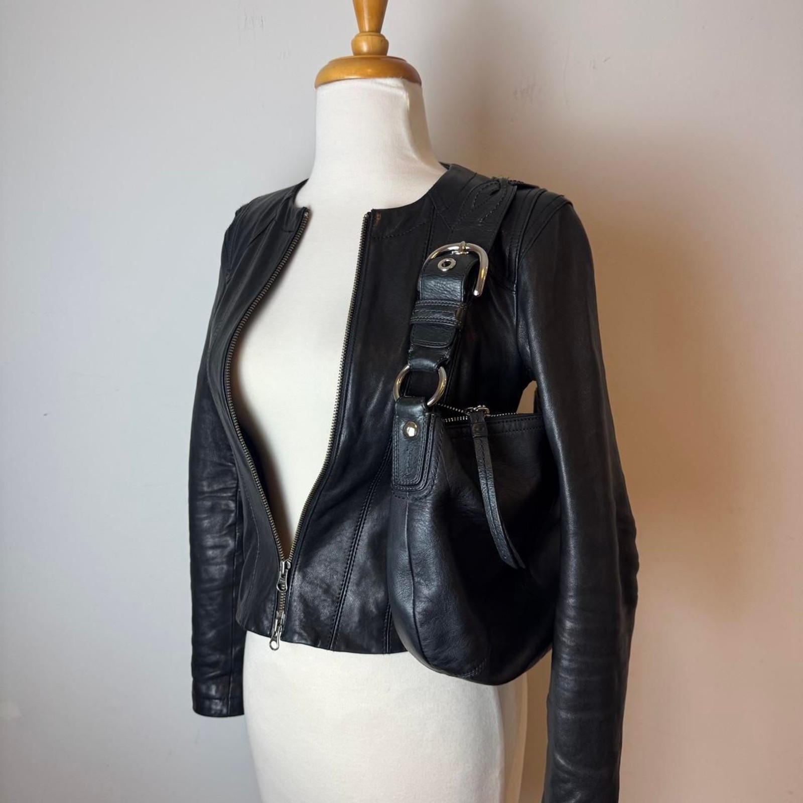 Coach Soho Vintage Y2K Black Leather Hobo Shoulder Bag with Silver Hardware