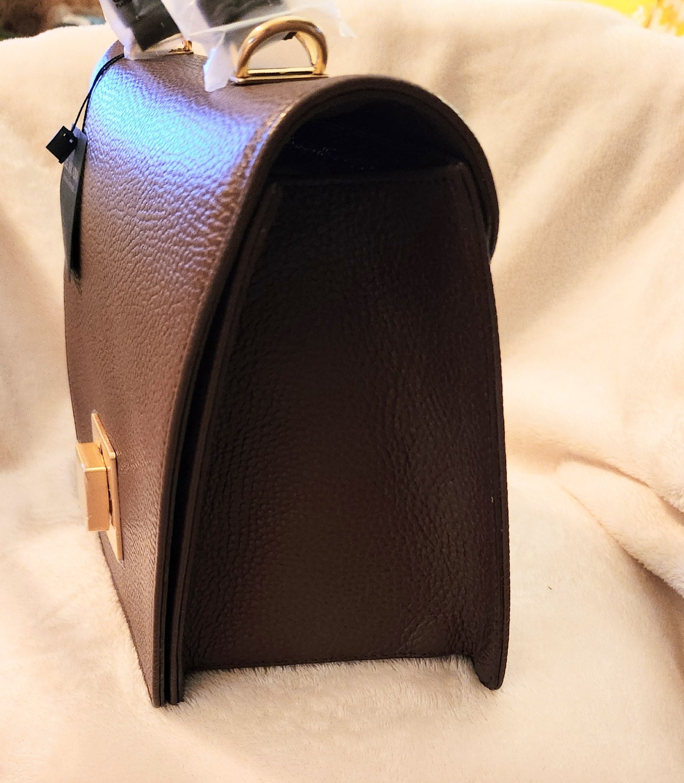 Arcadia Italian Trapeze Medium Satchel Chocolate Pebbled Leather NWT MSRP $540