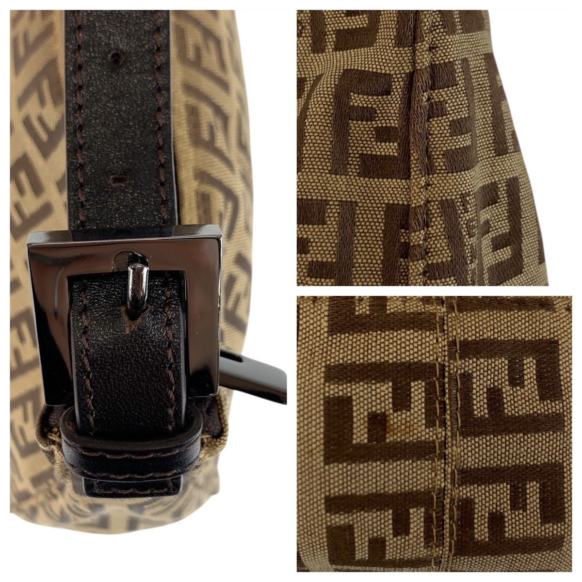 FENDI Zucchino 22288N0001019 Handbag Beige Brown SilverHardware canvas/leather