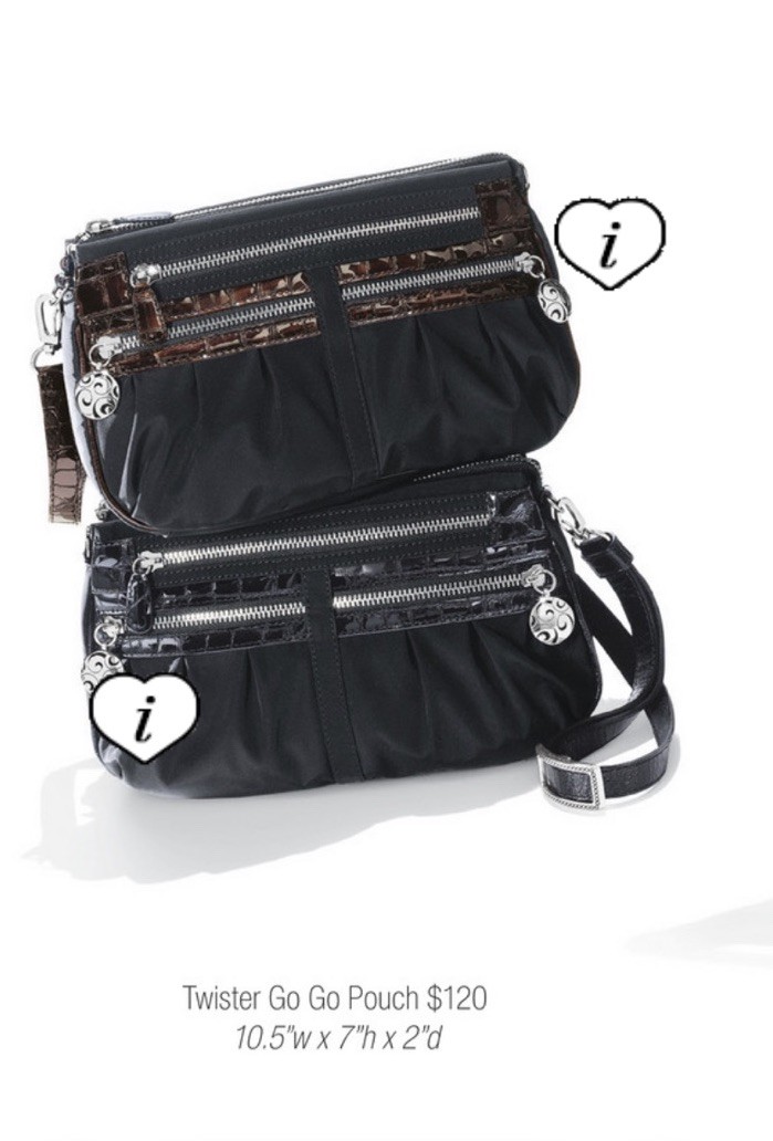BRIGHTON TWISTER GO GO POUCH/BAG CHOCOLATE BLACK MSRP $120 NWOT