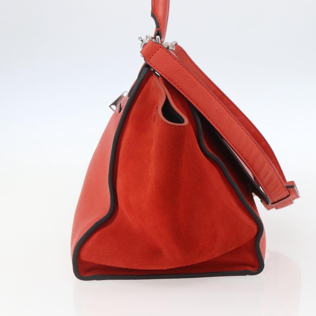 CELINE Trapeze Hand Bag Leather 2way Red Silver Auth 157228